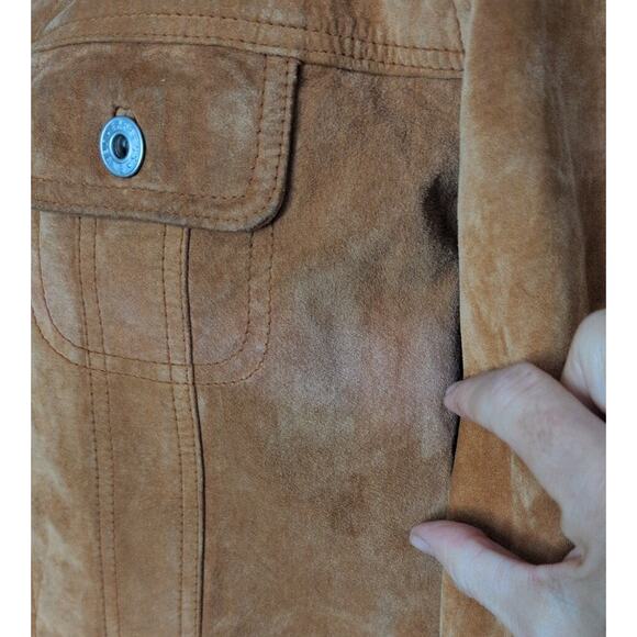 Vintage Distressed Suede Leather Trucker Jacket Women Medium Y2K Grunge Cropped - Picture 6 of 9